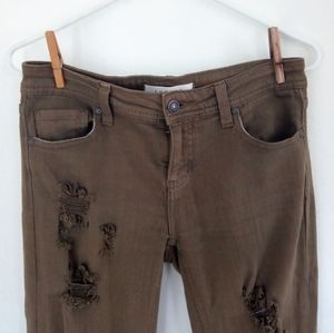 Ripped Khaki Green Low-Rise Pants